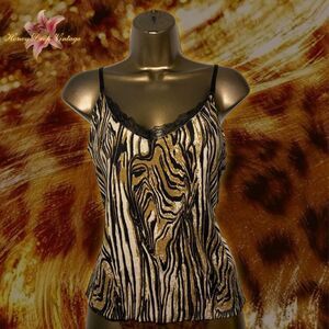 Gabriella Rossi Gold & Black Silk Blend Zebra Print Lace Cami